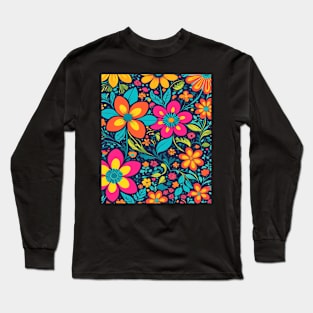 Flower Power Retro, Floral Pattern Graphic Design Long Sleeve T-Shirt